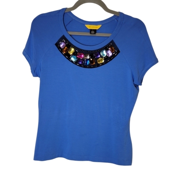 St. JOHN Yellow Label Jewel Gem Bedazzle Embellished Short Sleeve Viscose Small - Picture 7 of 7